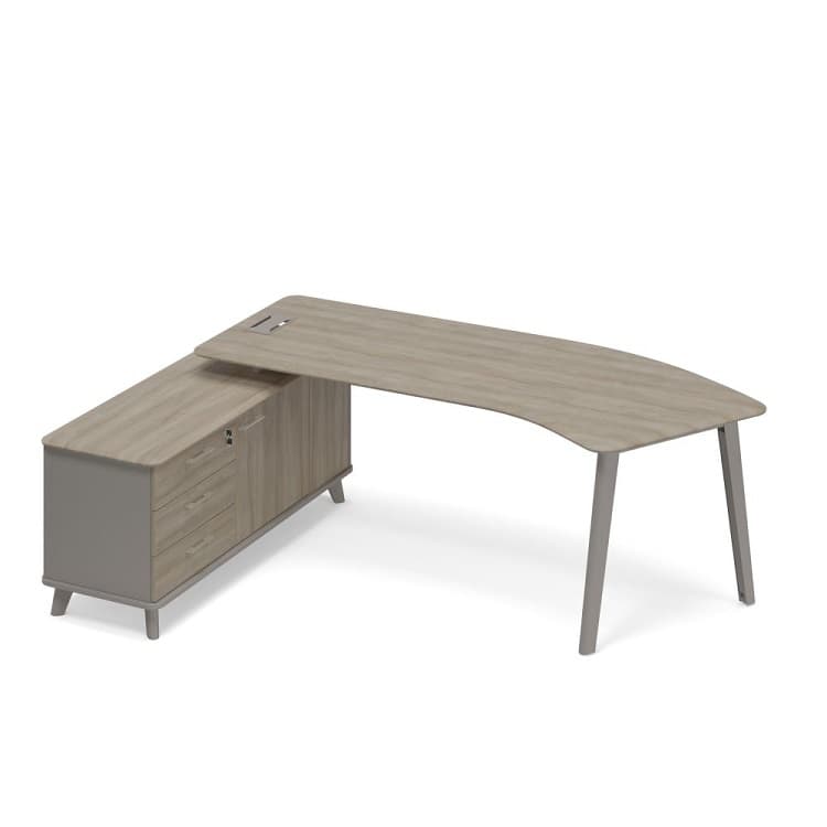 Стол левый эргономичный с опорной тумбой (тип 5) Юнитекс ТМ М1 127 МП ВЛ ВЛ мокко премиум (корпус) / вяз либерти (столешница, топ, фасад)