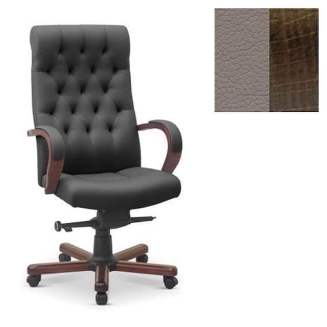 Кресло руководителя Юнитекс Status натуральная кожа с компаньоном серая/дерево-темный орех аида