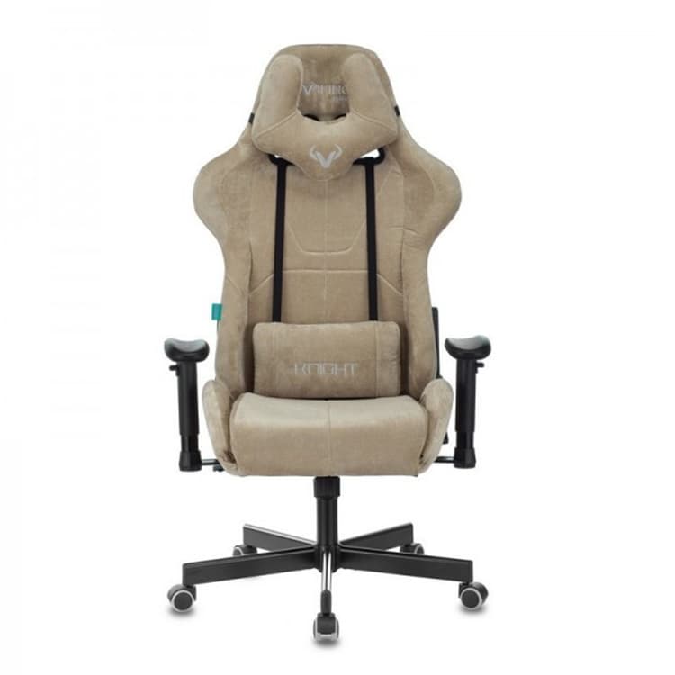 Кресло игровое Zombie VIKING KNIGHT Fabric песочный Light-21 с подголов. крестов. металл